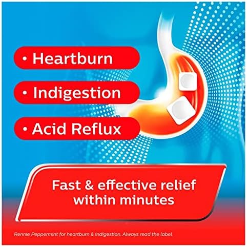 Rennie Peppermint – Heartburn & Indigestion Relief, 24 Chewable Tablets