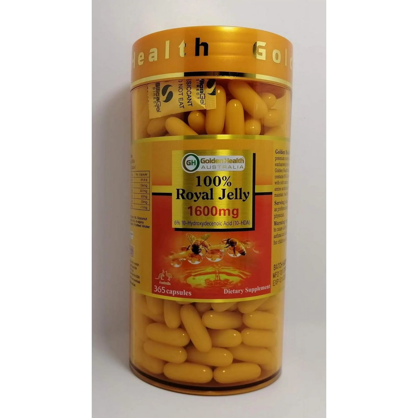 Golden Health Royal Jelly 1600mg – 365 Capsules with 6% 10-HDA for Energy & Immune Support