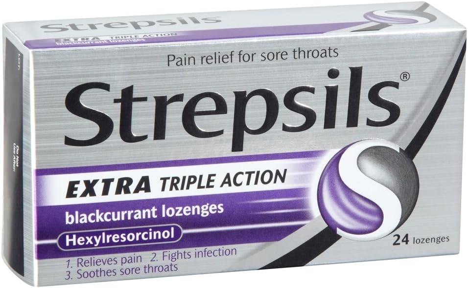 Strepsils Extra Triple Action – Blackcurrant Throat Lozenges, 24 Count