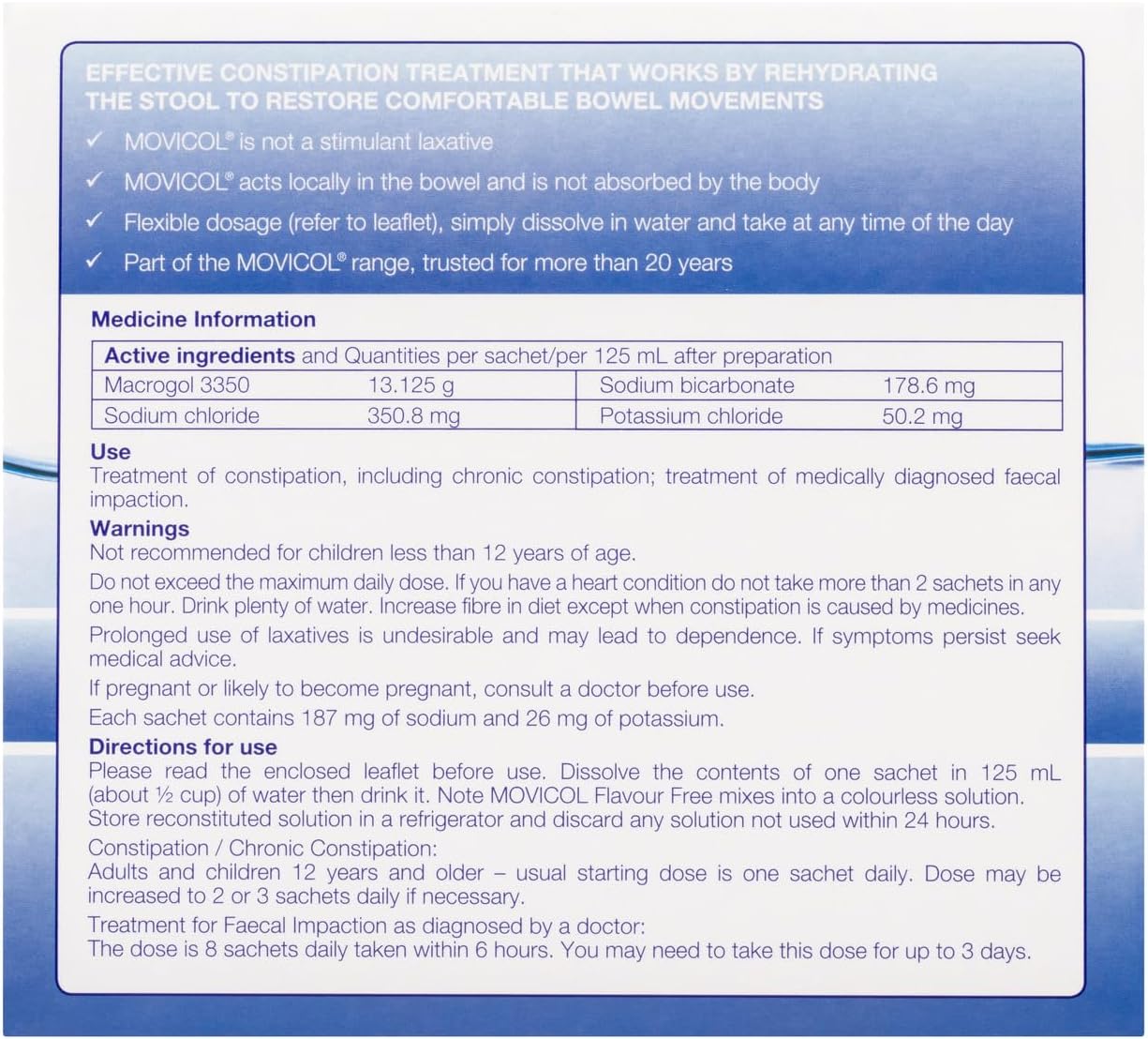 Movicol Flavour-Free Laxative Powder – 13g Sachets – 30 Pack – Gentle Constipation Relief