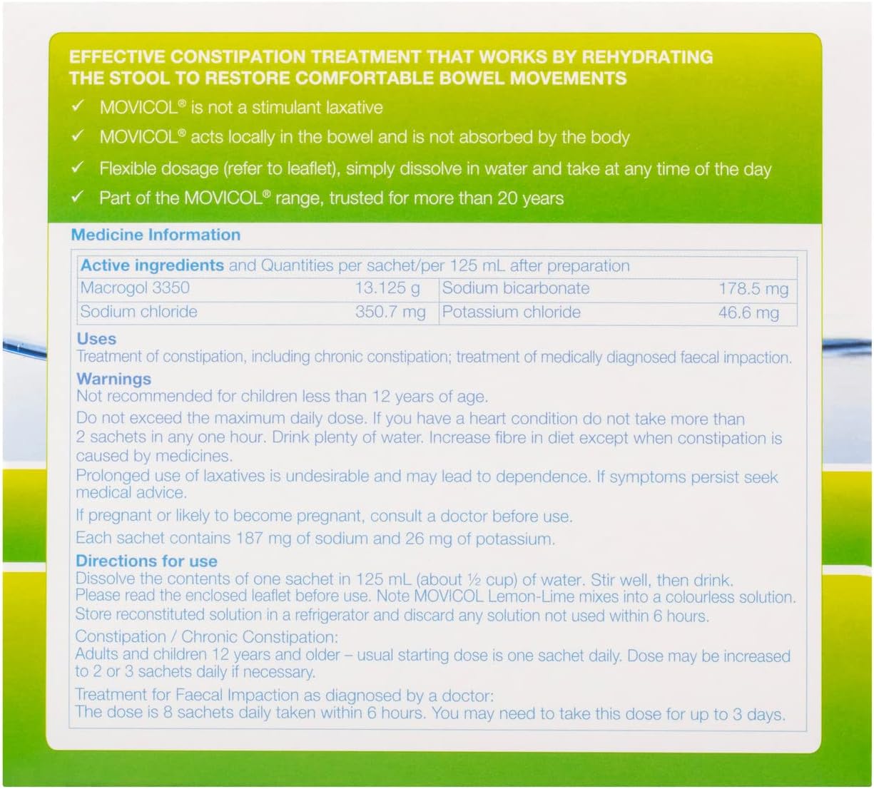 Movicol Lemon-Lime 30 Sachets – Constipation Relief Powder