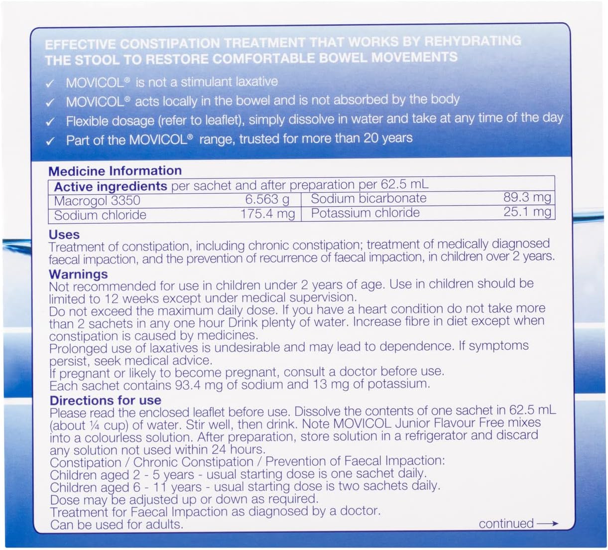 MOVICOL Junior Flavour-Free Constipation Relief – Gentle Effective Laxative for Children (30 Sachets)