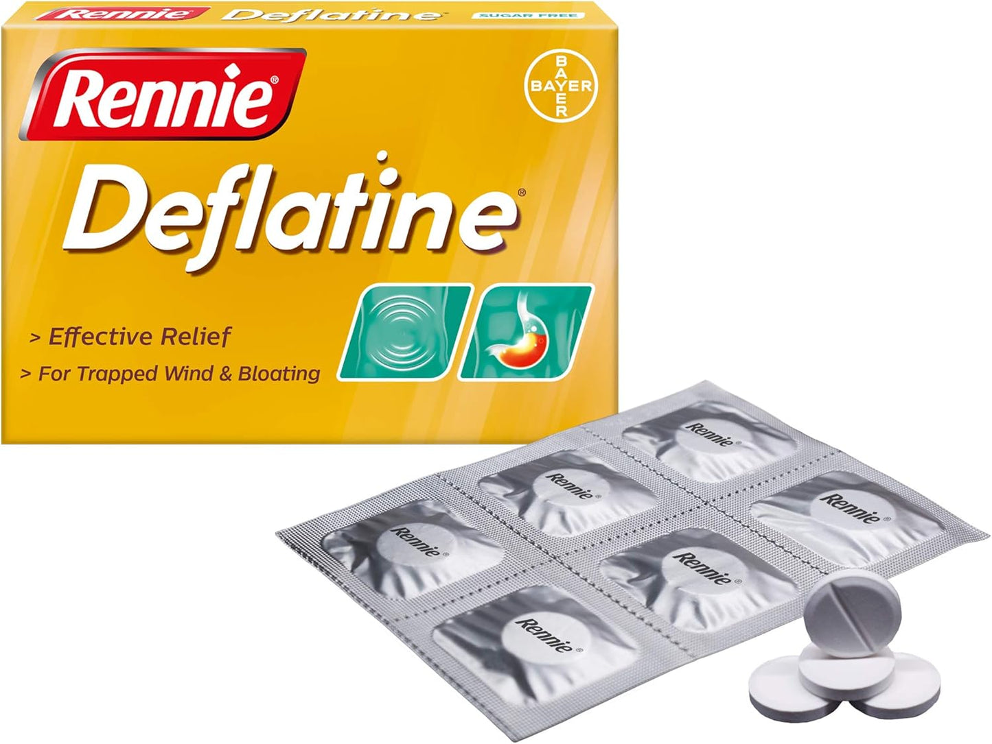 Rennie Deflatine Trapped Wind & Bloatedness Relief Tablets Sugar-Free Mint - 36 Tablets