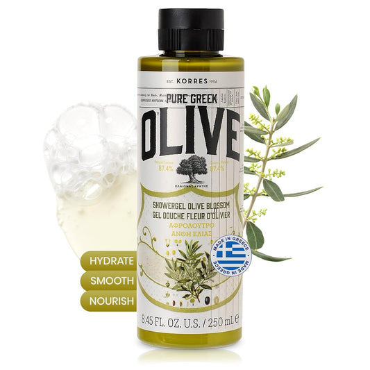 KORRES Olive Oil Shower Gel for Dry Skin, Moisturizing Body Wash Cleanser Made with Pure Greek Olive Oil, Hydrating and Nourishing Bath Soap for Smooth