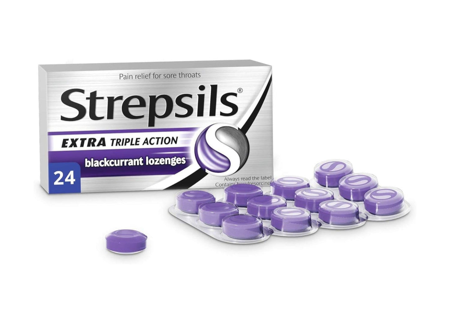 Strepsils Extra Triple Action – Blackcurrant Throat Lozenges, 24 Count