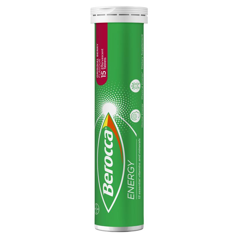 Berocca Energy Original Berry β 60 Effervescent Tablets β High-Potency Multivitamin with B Vitamins, Vitamin C, Magnesium & Zinc β Caffeine-Free, Vegan-Friendly