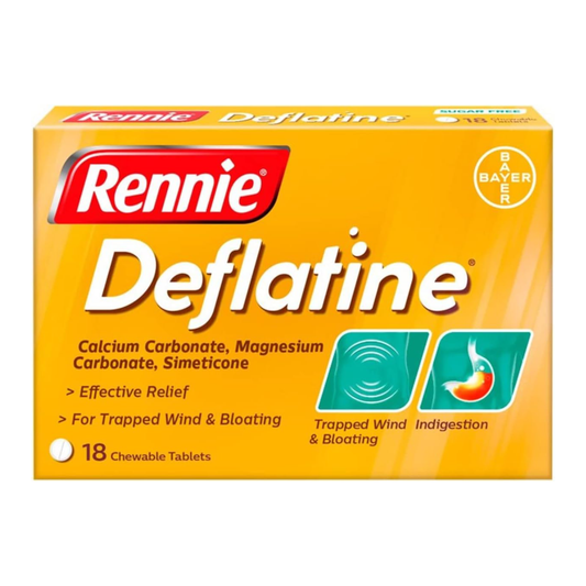 Rennie Deflatine – Wind & Bloating Relief Tablets, Sugar-Free Mint, 18 Chewable Tablets