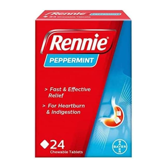Rennie Peppermint – Heartburn & Indigestion Relief, 24 Chewable Tablets