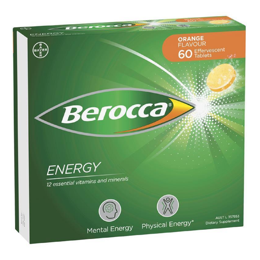 Berocca Energy Orange – 60 Effervescent Tablets – High-Potency Multivitamin with B Vitamins, Vitamin C, Magnesium & Zinc – Caffeine-Free, Vegan-Friendl