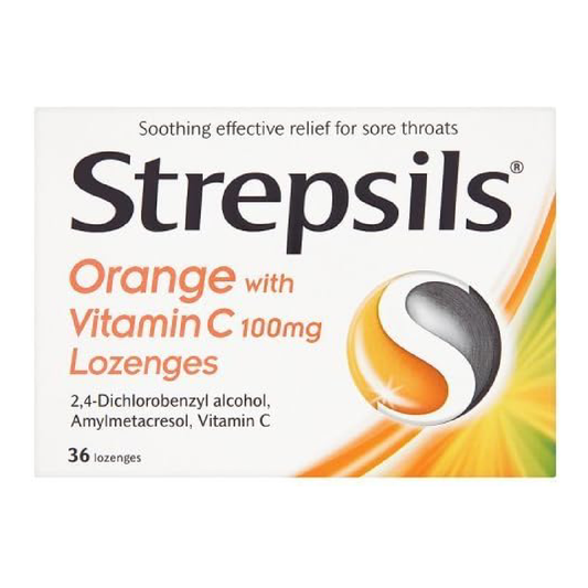Strepsils Orange with Vitamin C – Throat Lozenges, 36 Count