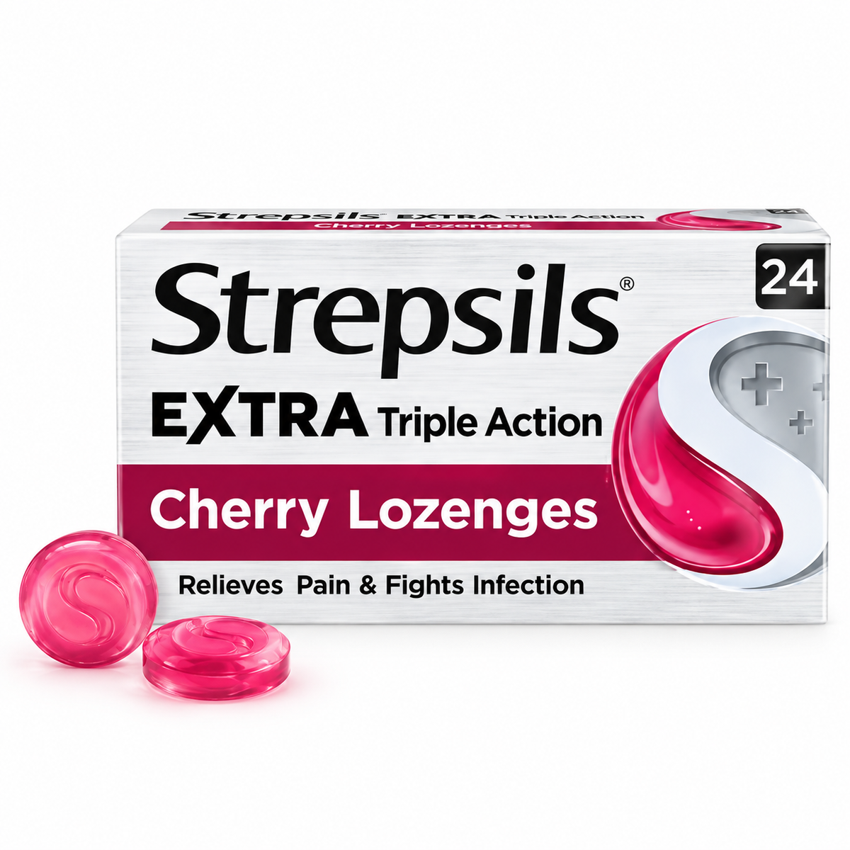 Strepsils Extra Triple Action Cherry Sore Throat Lozenges – 24 Count