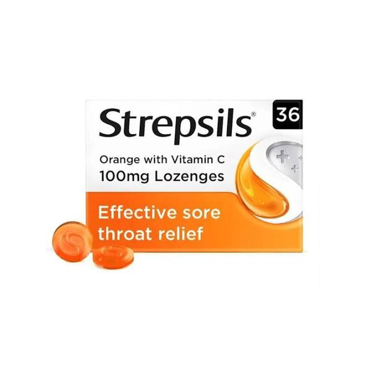 Strepsils Orange with Vitamin C 100 mg Sore Throat Lozenges – 36 Count