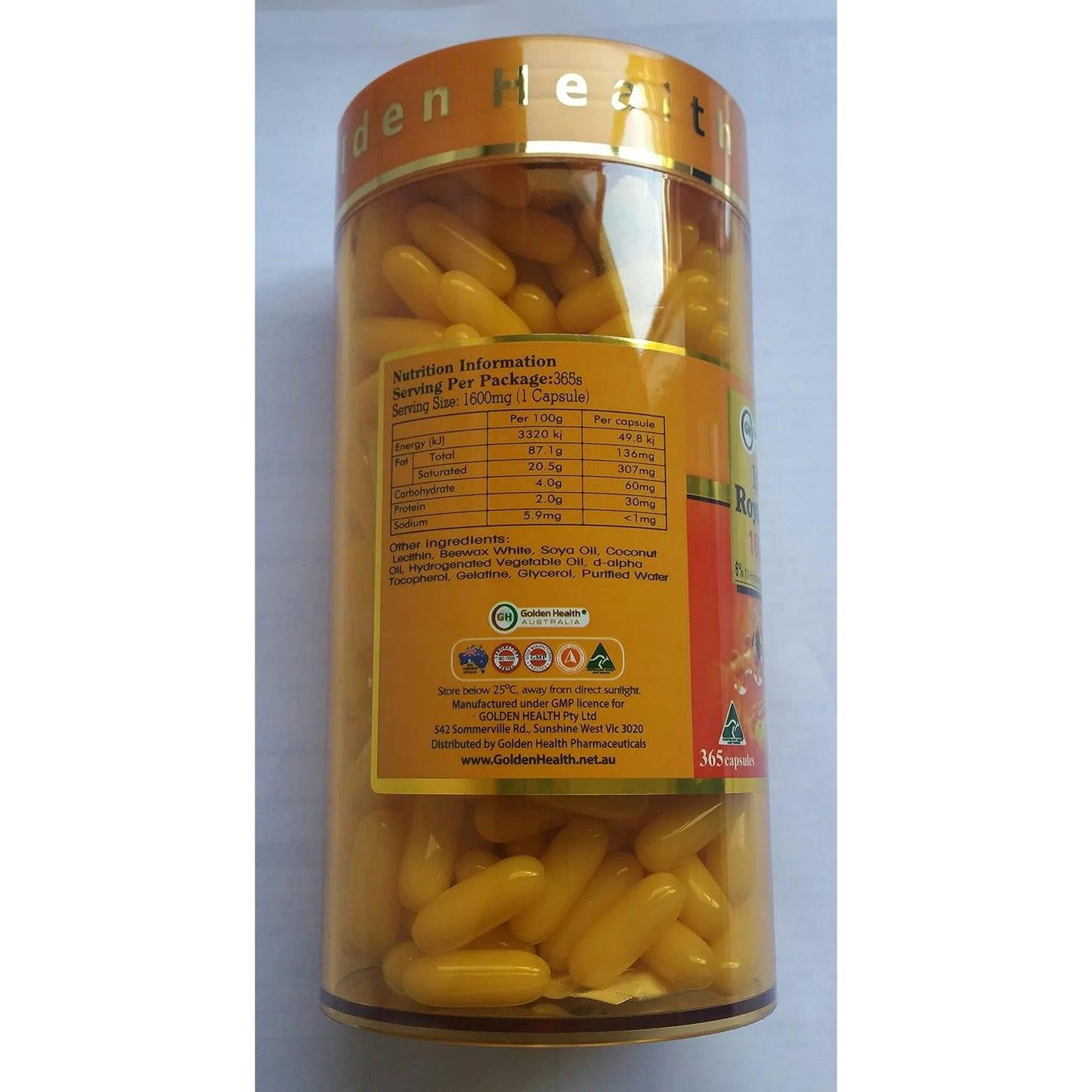 Golden Health Royal Jelly 1600mg – 365 Capsules with 6% 10-HDA for Energy & Immune Support