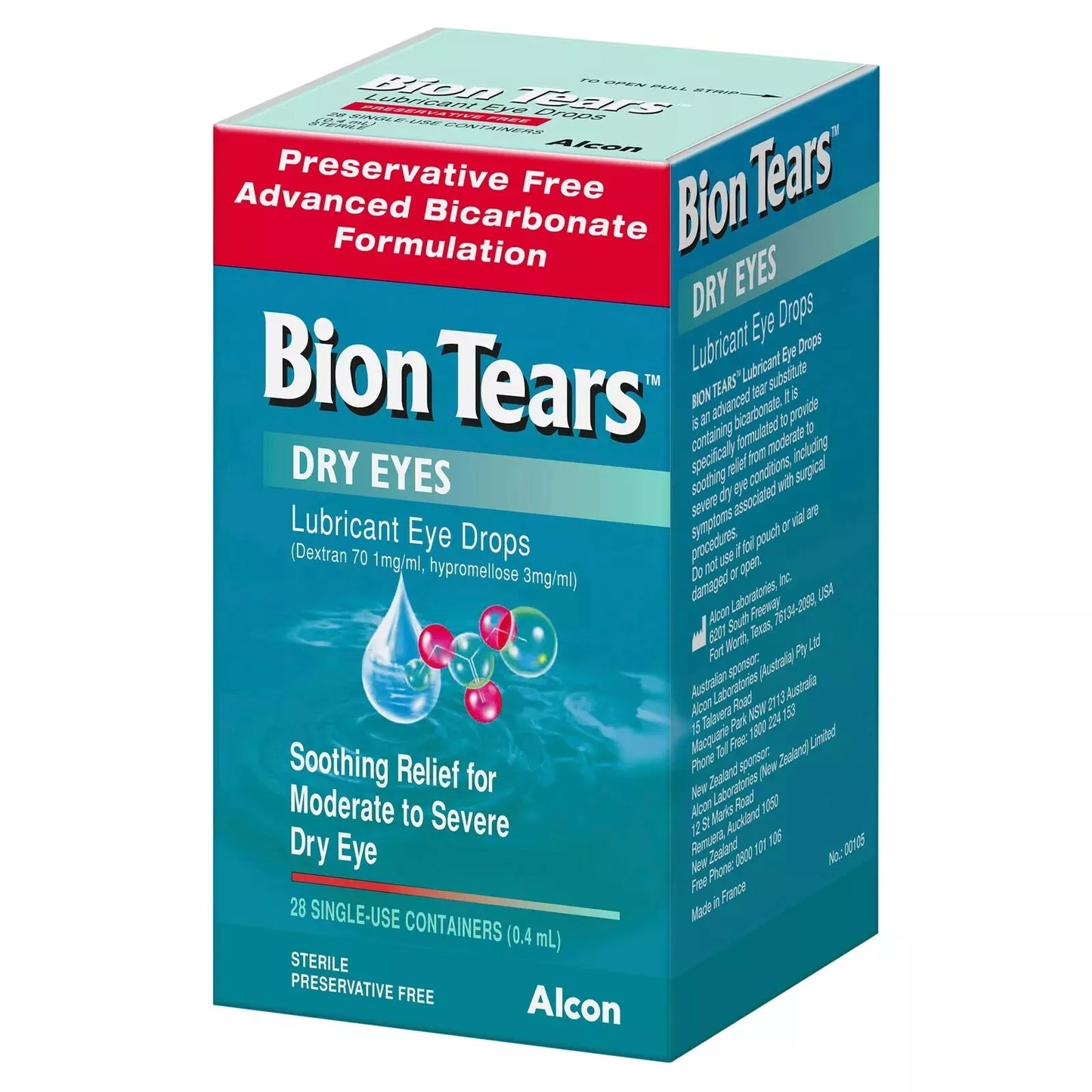 Bion Tears Lubricant Eye Drops – 28 Single-Use Vials (0.4ml Each) for Dry Eye Relief