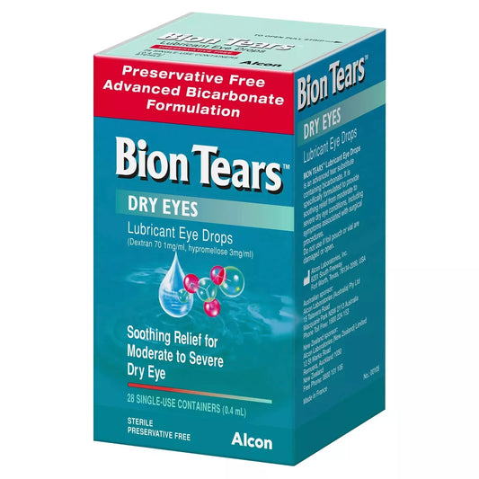 Bion Tears Lubricant Eye Drops – 28 Single-Use Vials (0.4ml Each) for Dry Eye Relief