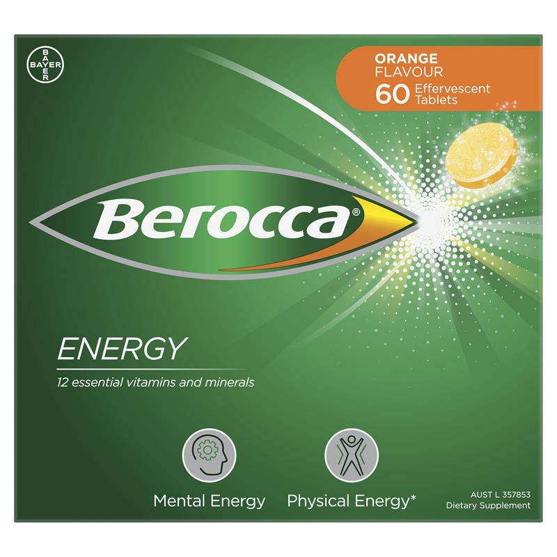 Berocca Energy Orange – 60 Effervescent Tablets – High-Potency Multivitamin with B Vitamins, Vitamin C, Magnesium & Zinc – Caffeine-Free, Vegan-Friendl
