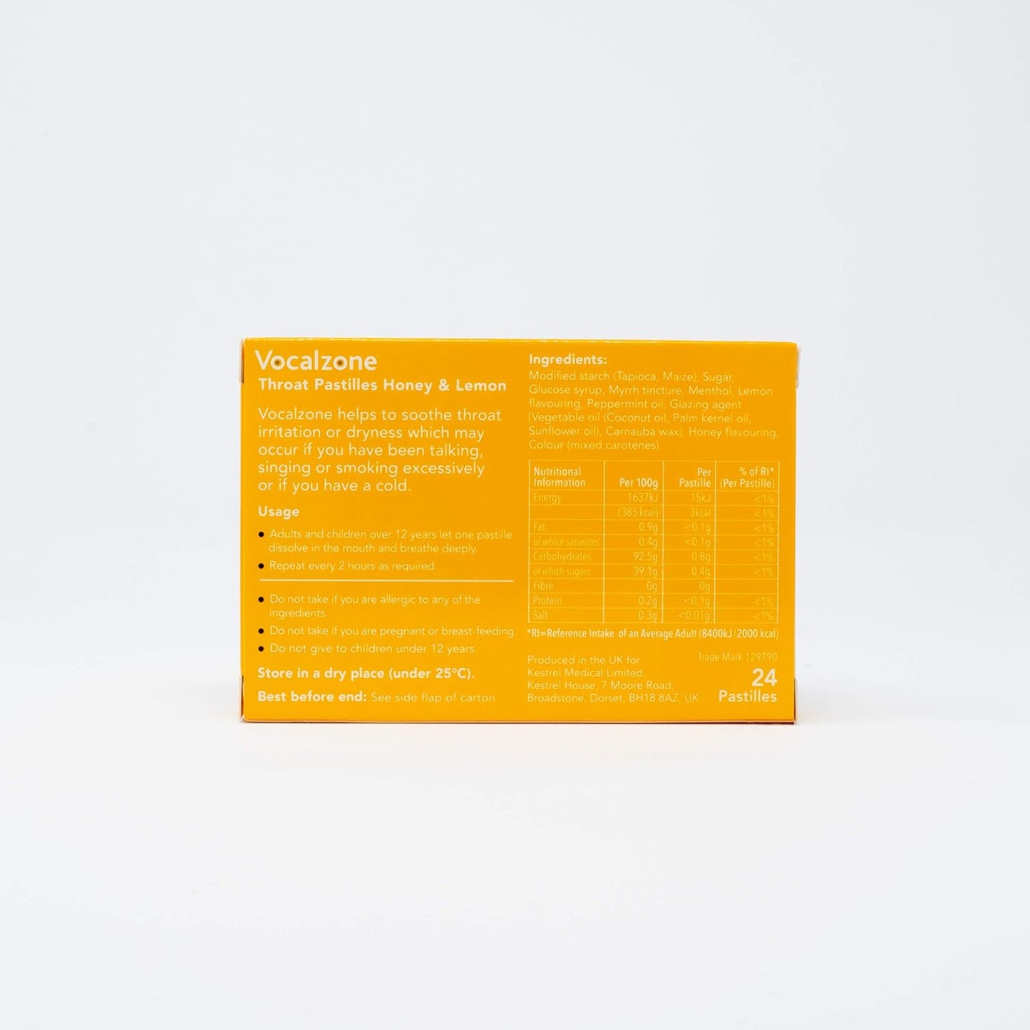 Vocalzone Honey & Lemon Throat Pastilles – 24 Lozenges