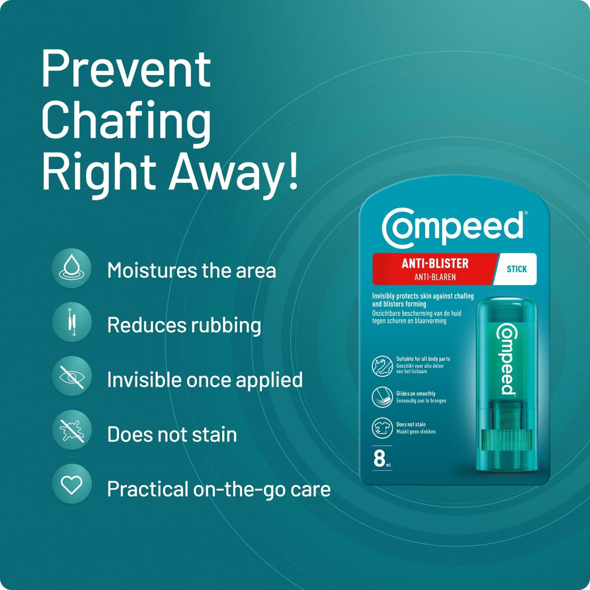 Compeed Anti-Blister Stick 8ml – Invisible Chafing & Blister Protection