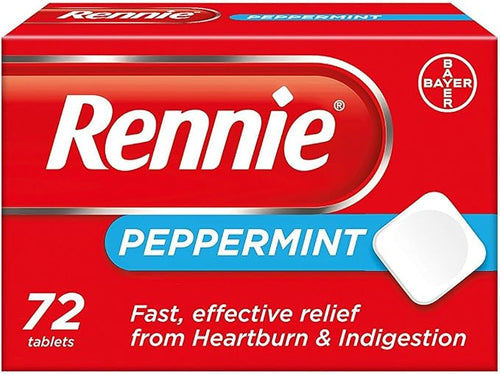 Rennie Peppermint Antacid Chewable Tablets for Heartburn, 72 Count