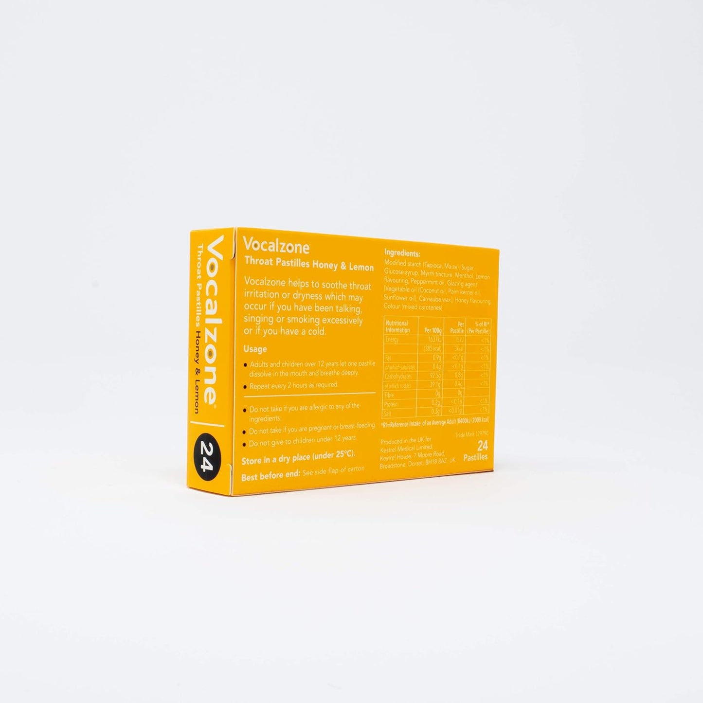 Vocalzone Honey & Lemon Throat Pastilles – 24 Lozenges