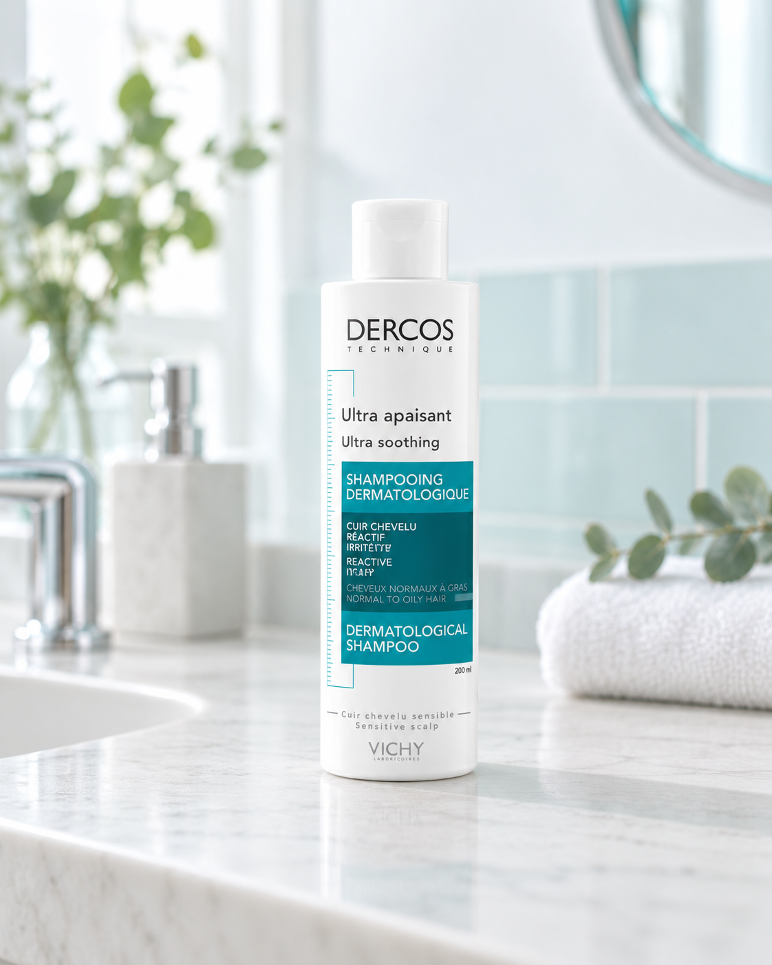 Vichy Dercos Ultra Soothing Shampoo for Normal to Oily Hair, 200 mL