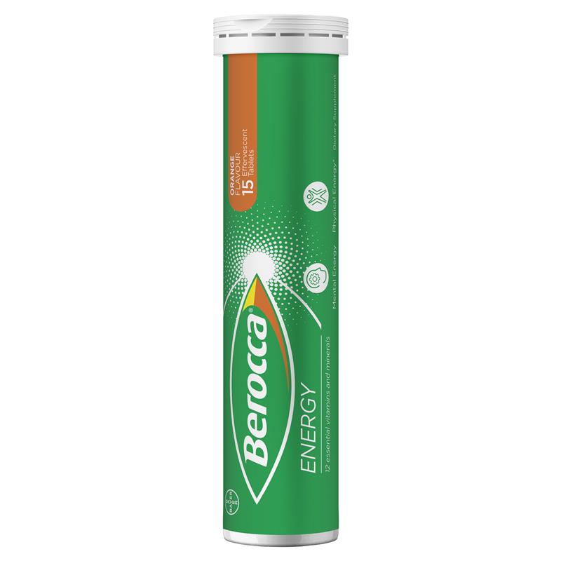 Berocca Energy Orange – 60 Effervescent Tablets – High-Potency Multivitamin with B Vitamins, Vitamin C, Magnesium & Zinc – Caffeine-Free, Vegan-Friendl