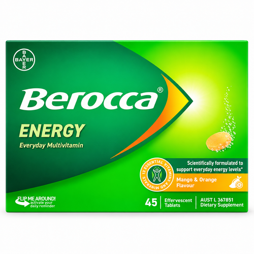 Berocca Energy Effervescent Multivitamin Tablets, Mango & Orange, 45 Count