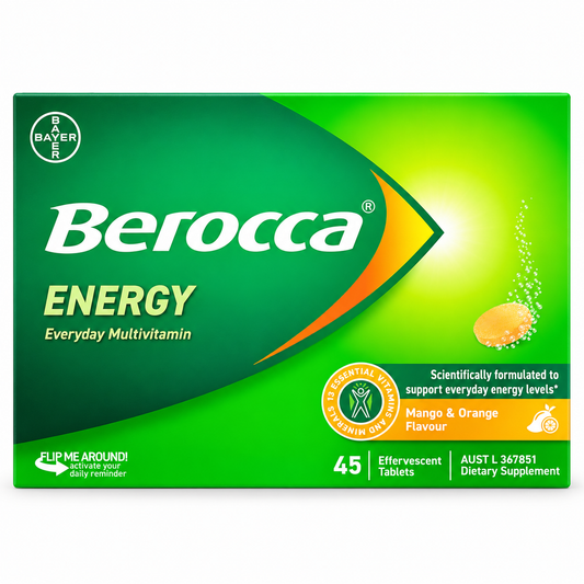 Berocca Energy Effervescent Multivitamin Tablets, Mango & Orange, 45 Count
