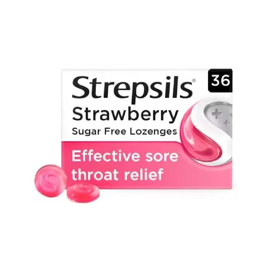 Strepsils Strawberry Sugar Free Lozenges Sore Throat Relief – 36 Count