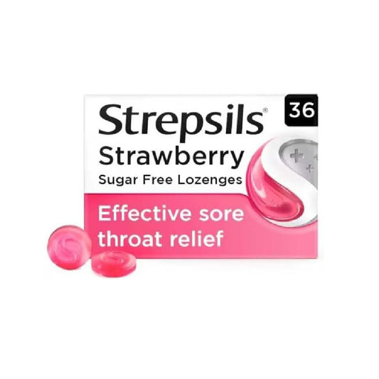 Strepsils Strawberry Sugar Free Lozenges Sore Throat Relief – 36 Count