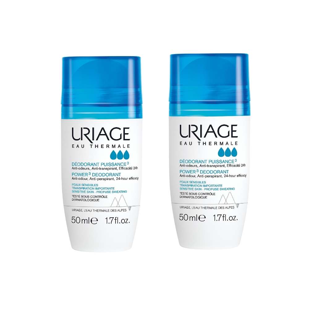 Uriage Power 3 Antiperspirant Deodorant Roll-On, 2 × 50 mL