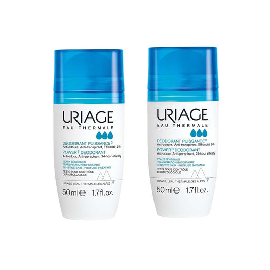 Uriage Power 3 Antiperspirant Deodorant Roll-On, 2 × 50 mL