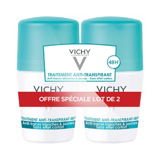 Vichy 48-Hour Anti-Streaks Antiperspirant Roll-On Deodorant, Twin Pack, 2 × 1.69 fl oz
