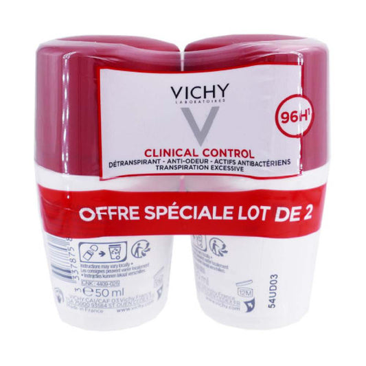 Vichy Clinical Control 96H Antiperspirant Roll-On for Women, 2 × 50 mL