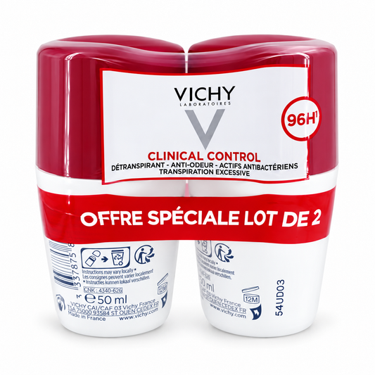 Vichy Clinical Control 96H Antiperspirant Roll-On for Women, 2 × 50 mL