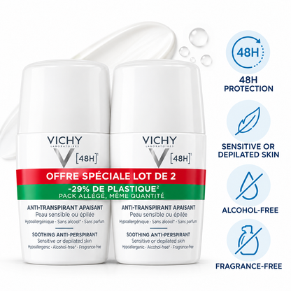Vichy 48H Soothing Antiperspirant for Sensitive Skin Roll-On - 2 Pack