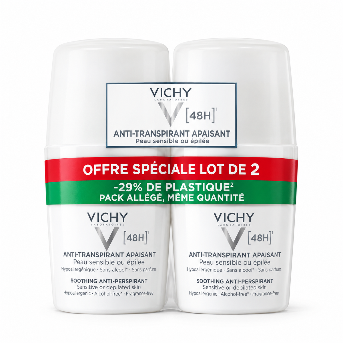 Vichy 48H Soothing Antiperspirant for Sensitive Skin Roll-On - 2 Pack