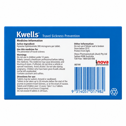 Kwells Travel Sickness Tablets for Adults – 12 Tablets